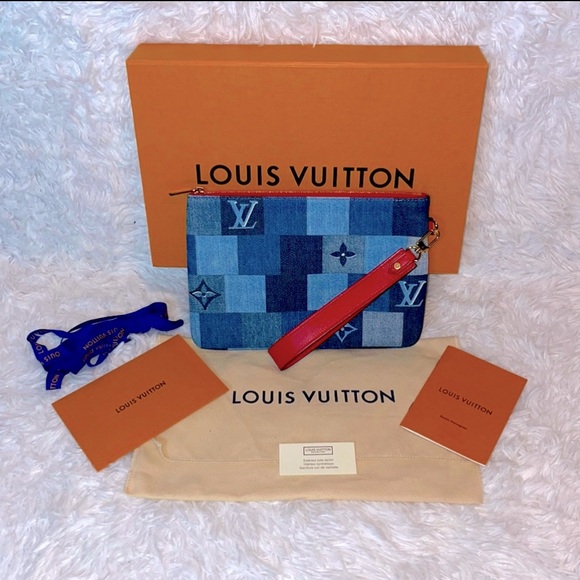 New Louis Vuitton Damier Denim Rouge City Monogram Patchwork City Pouch Wristlet - Picture 3 of 17